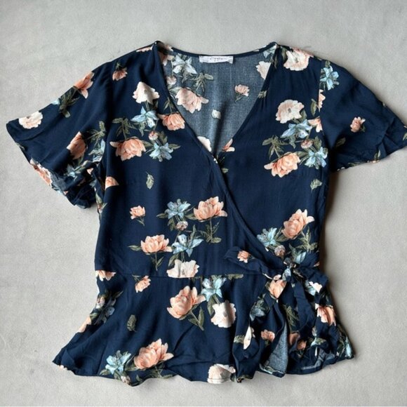 Elodie Tops - Elodie ~ Floral Peplum Top with Side Tie ~ Womens Size Small
